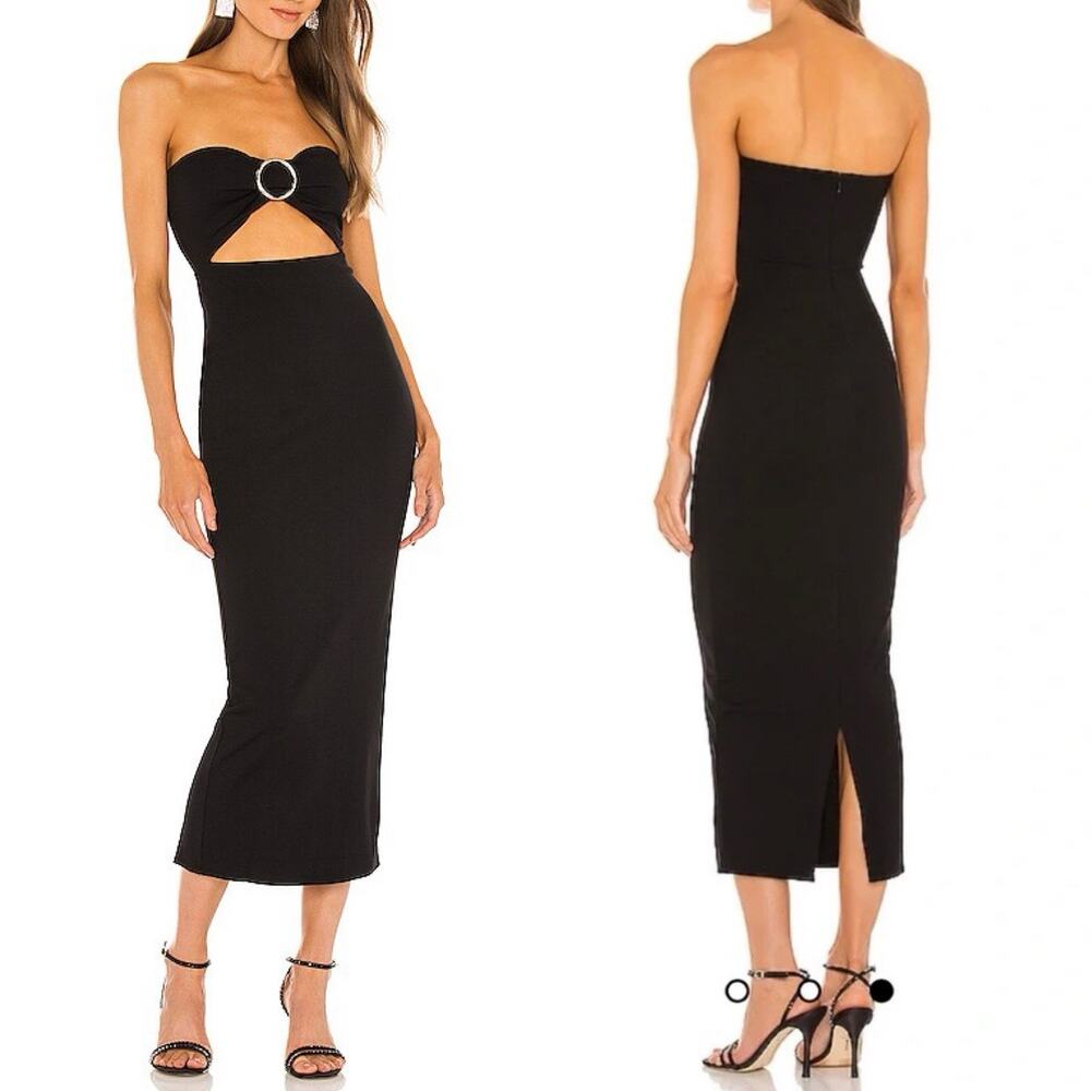 Michael Costello Revolve Black Strapless Cutout Erin Midi Dress Small